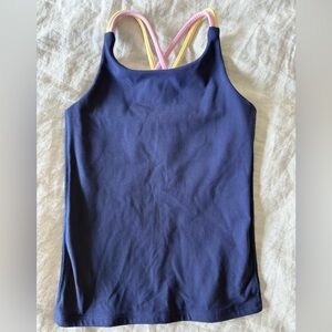 Athleta Girl blue tank with colored straps